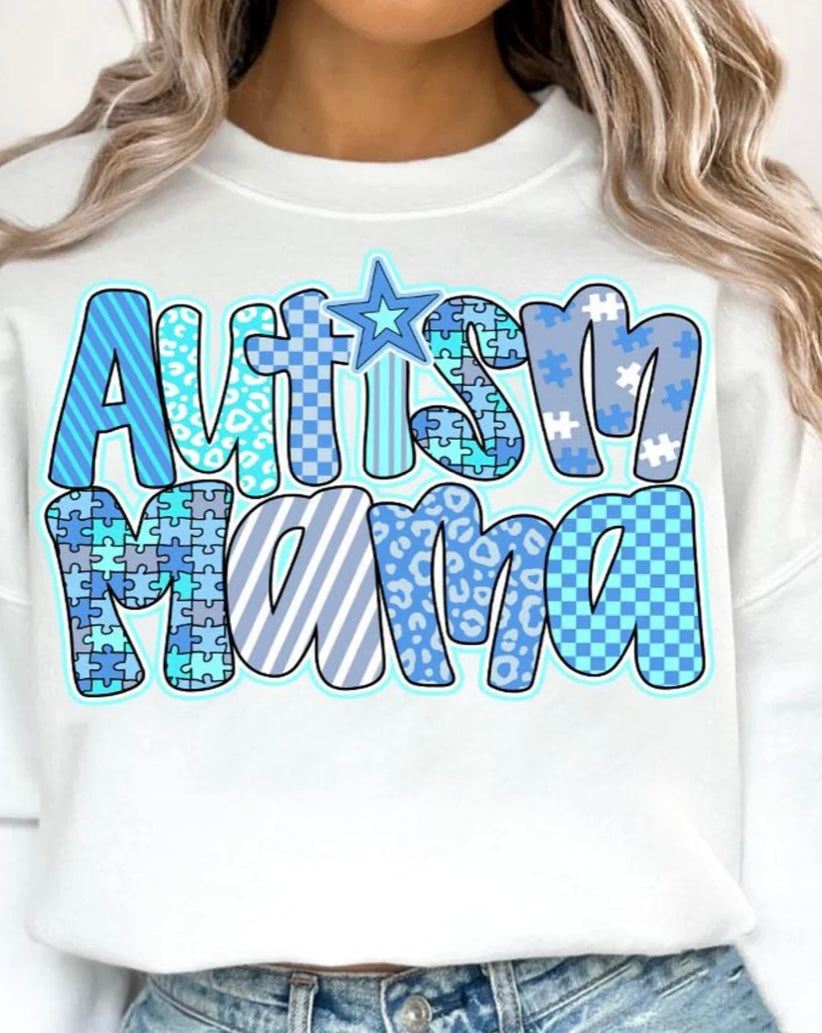 AUTISM MAMA BLUE GLITTER TRANSFER