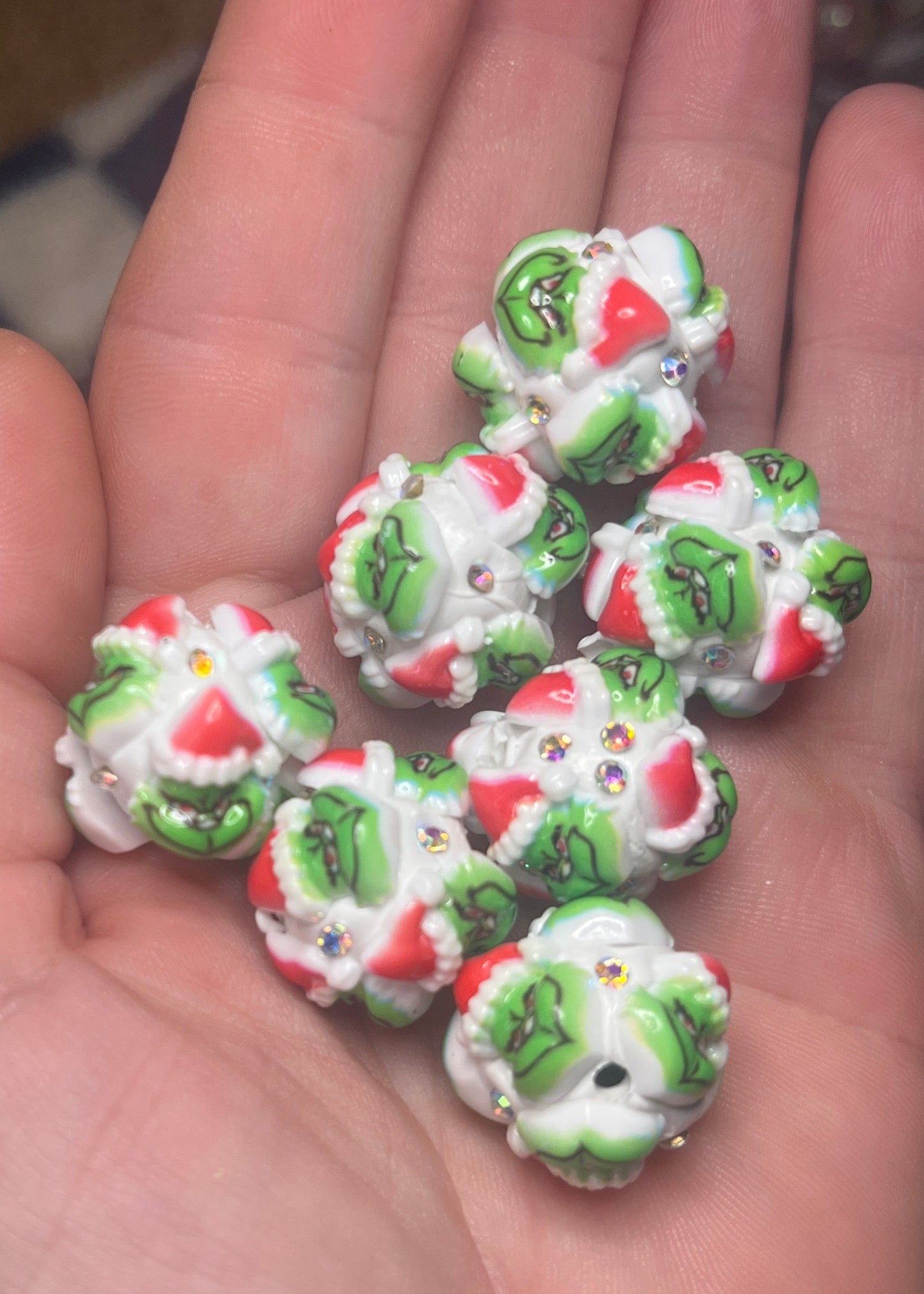 20mm fancy clay grinch beads (SOLD INDIVIDUALLY)
