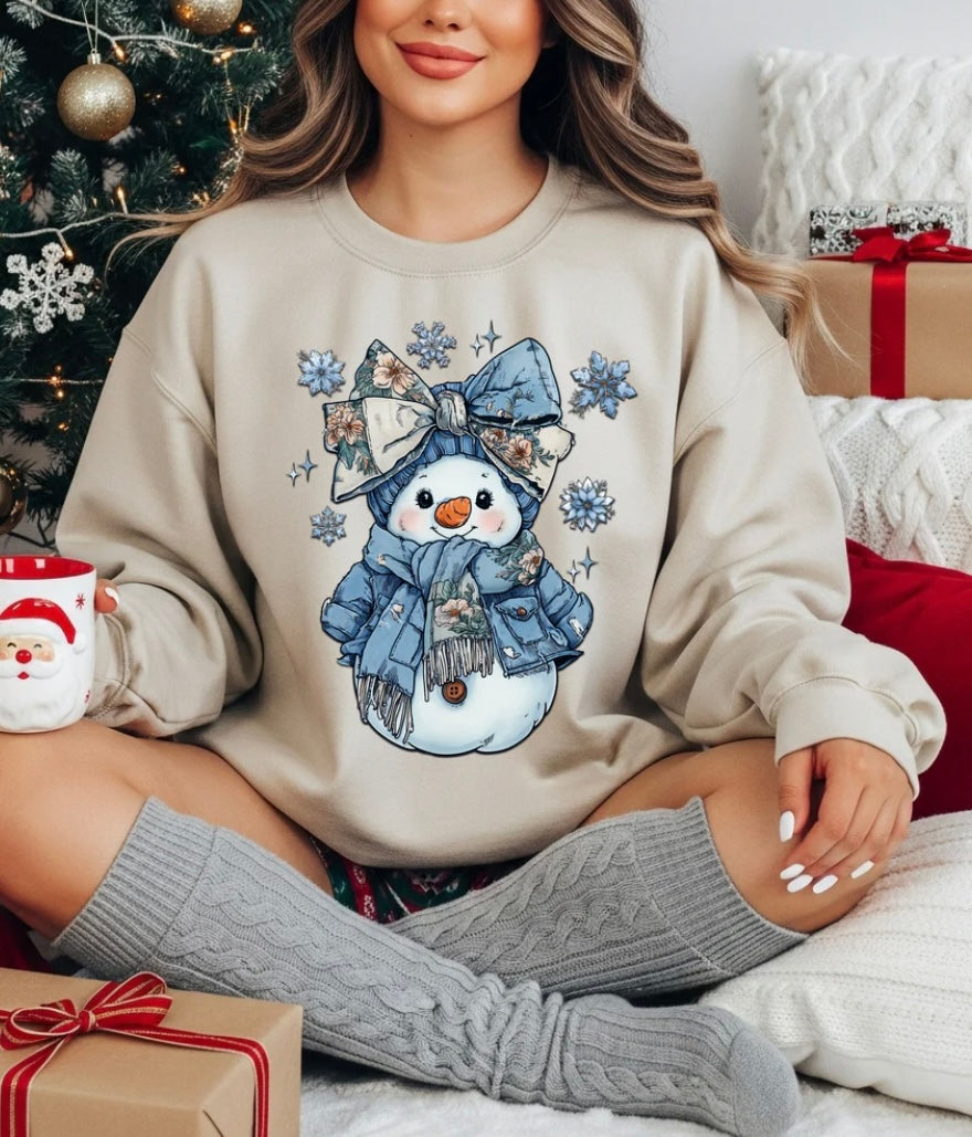 BLUE JEAN SNOWMAN GLITTER TRANSFER