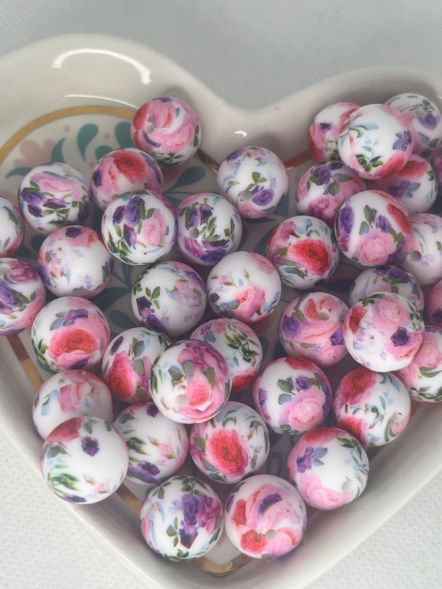 15mm flower printed silicone bead