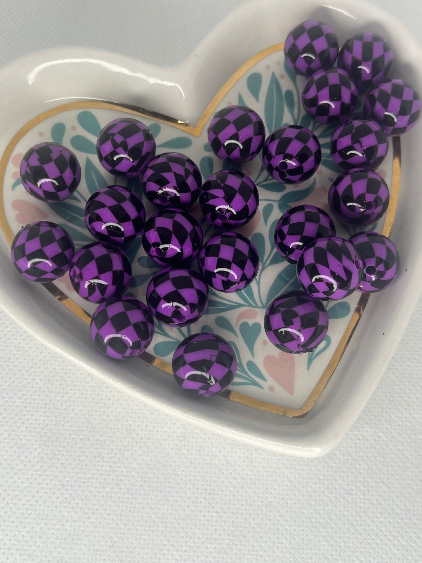 15mm purple checkered silicone bead