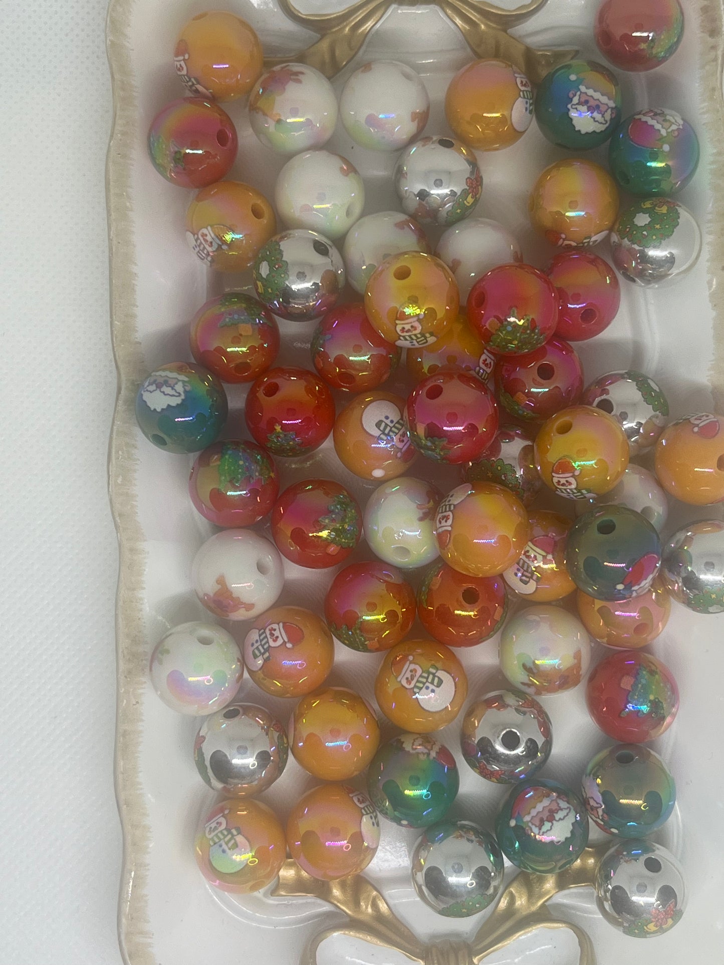 Printed Christmas beads acrylic 16mm
