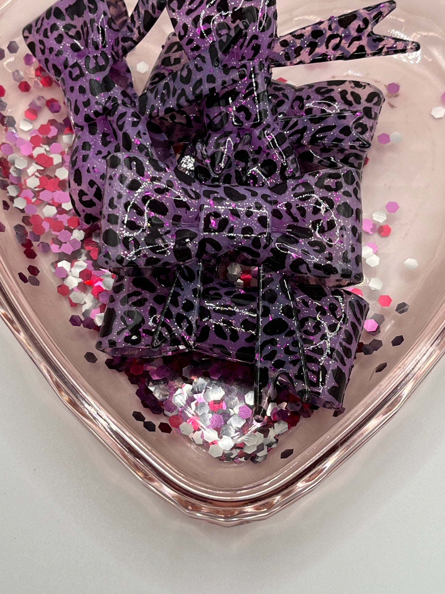 Purple glitter cheetah bow