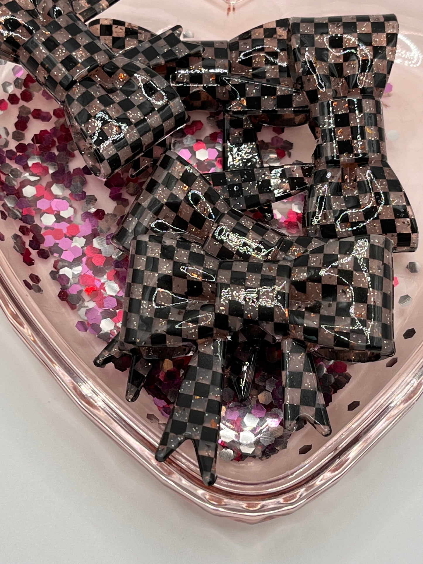 Brown glitter checker bow
