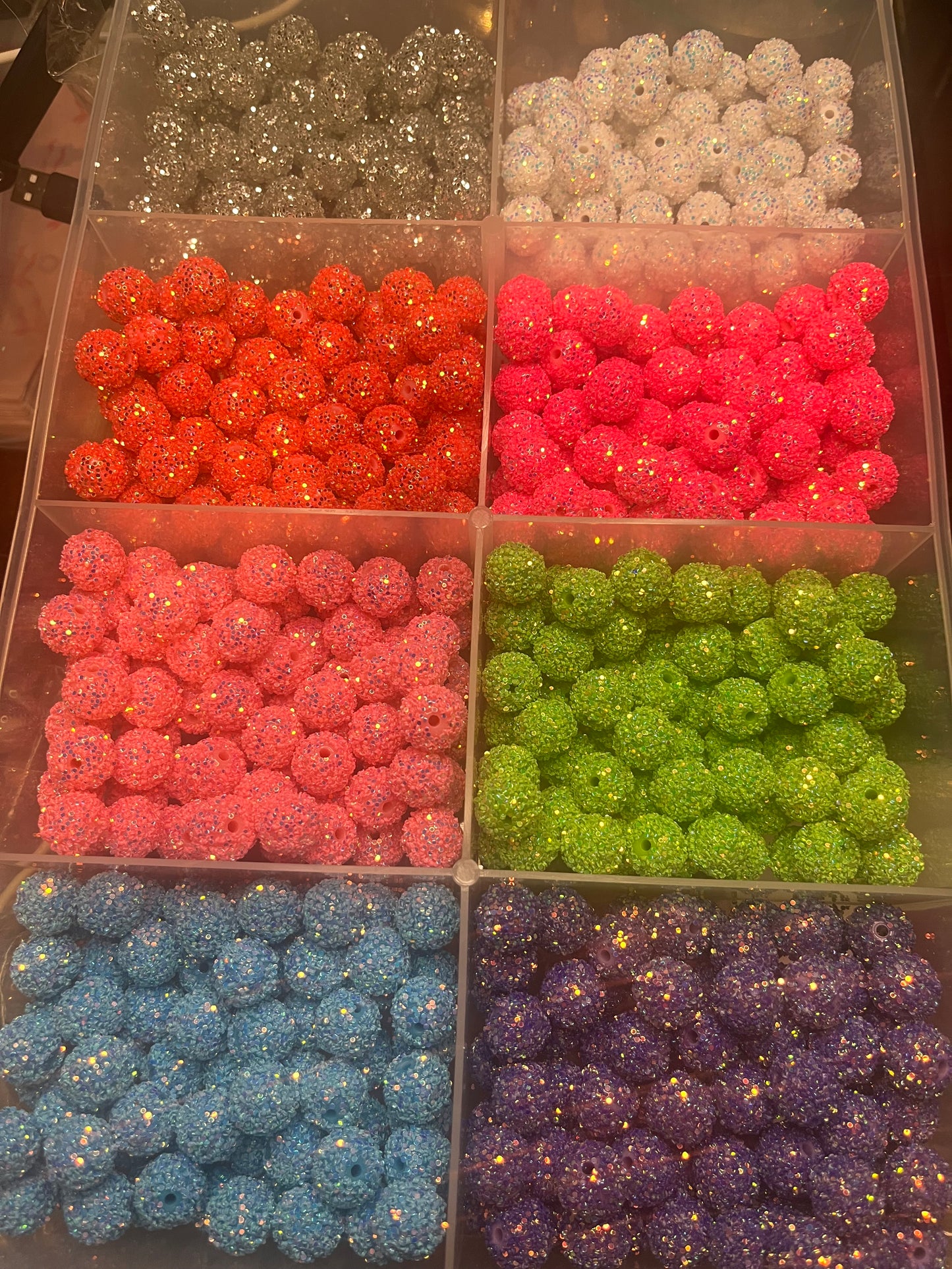 16mm glitter beads 10pk by color