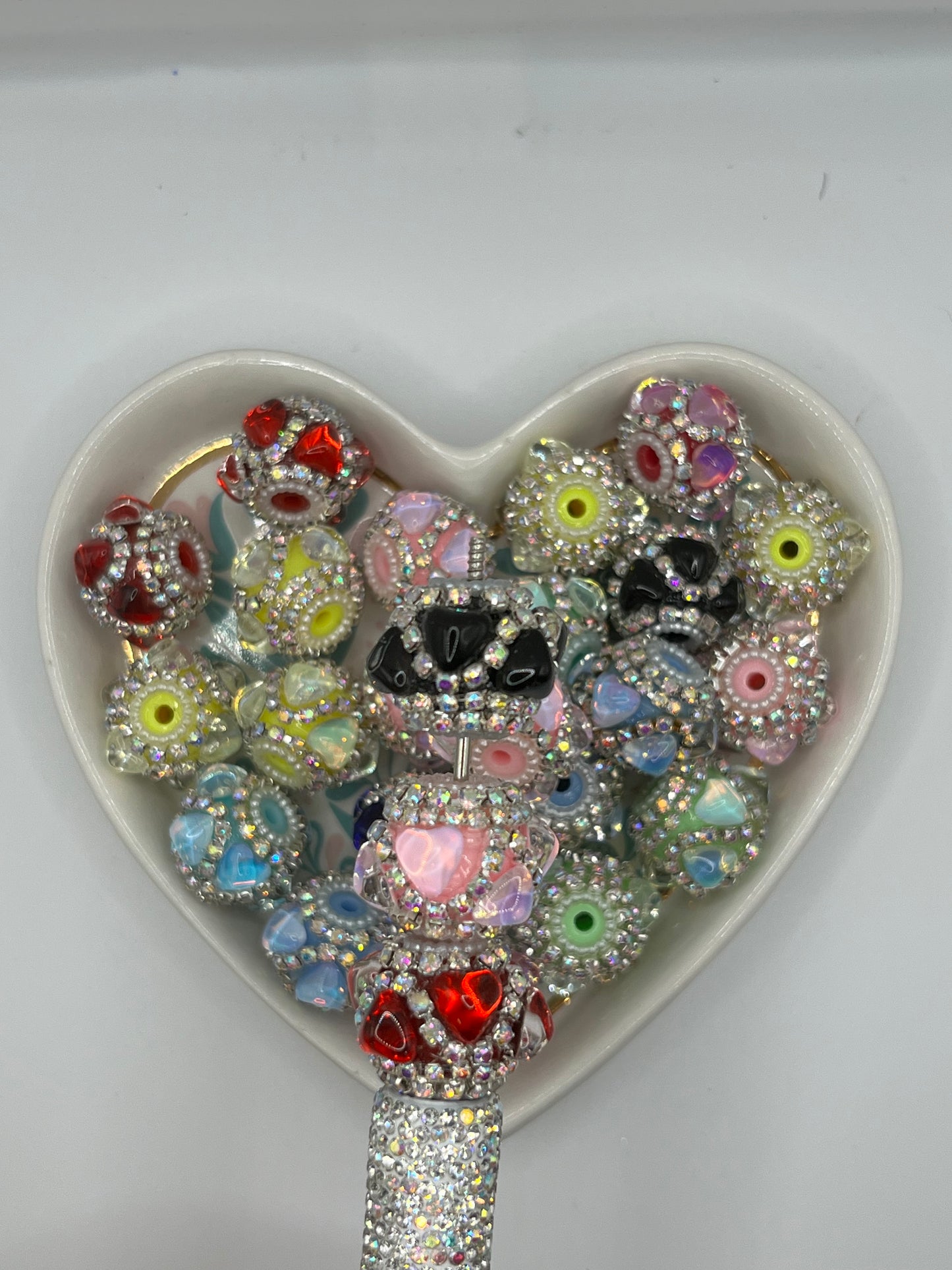 Heart wavy silver rhinestone mixed color 5pk
