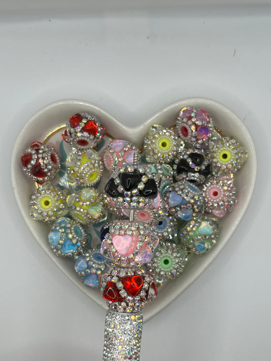 Heart wavy silver rhinestone mixed color 5pk