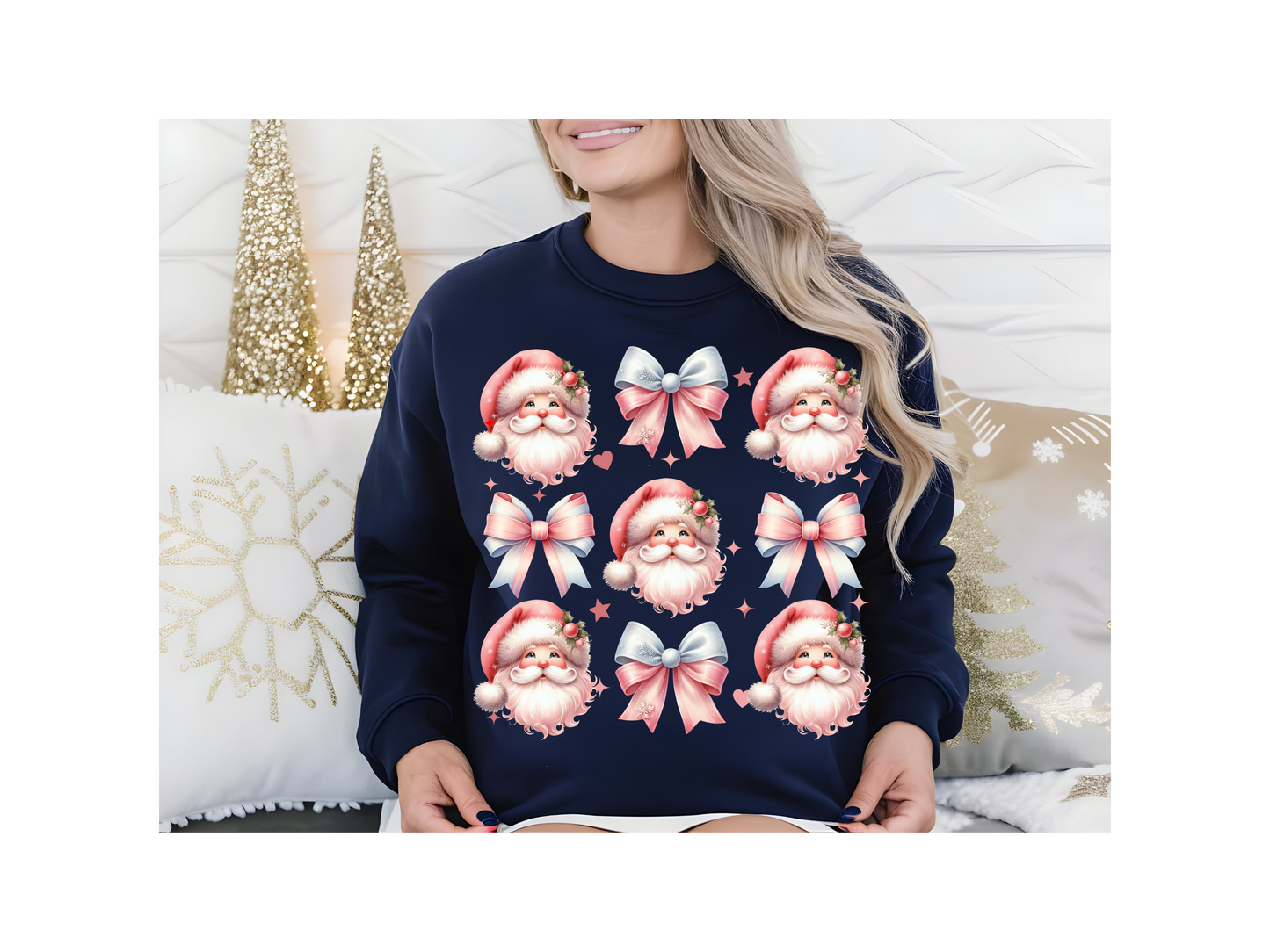 PINK SANTA AND BOWS CREWNECK