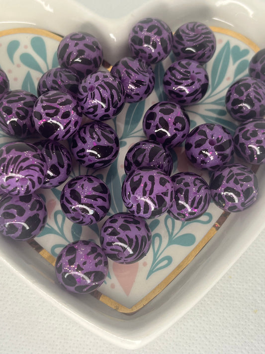 15mm purple glitter leopard silicone bead