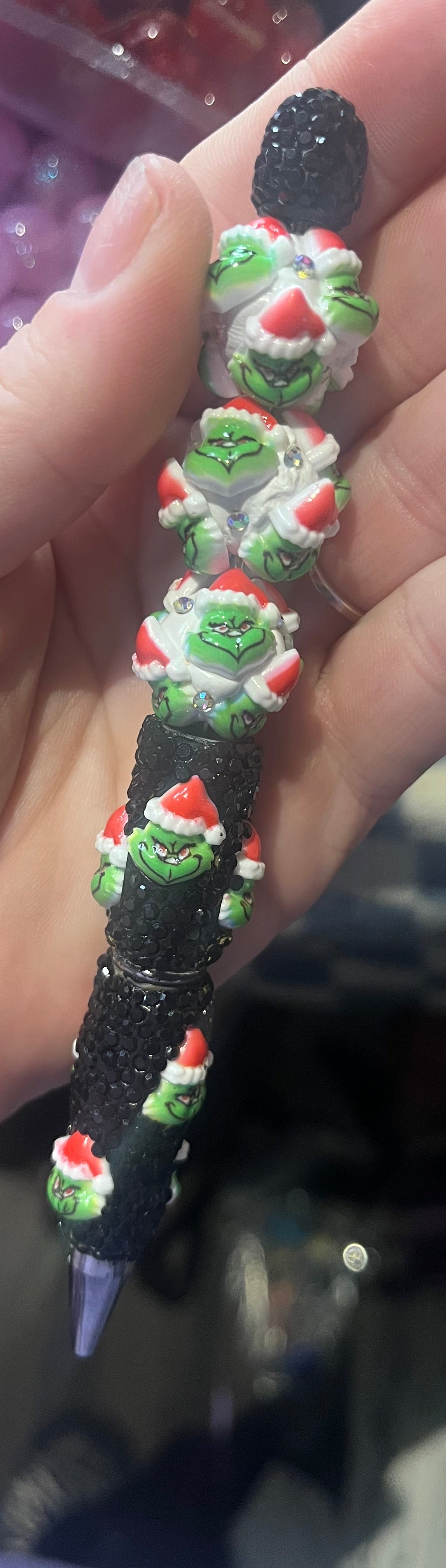 Black fancy rhinestone grinch pens