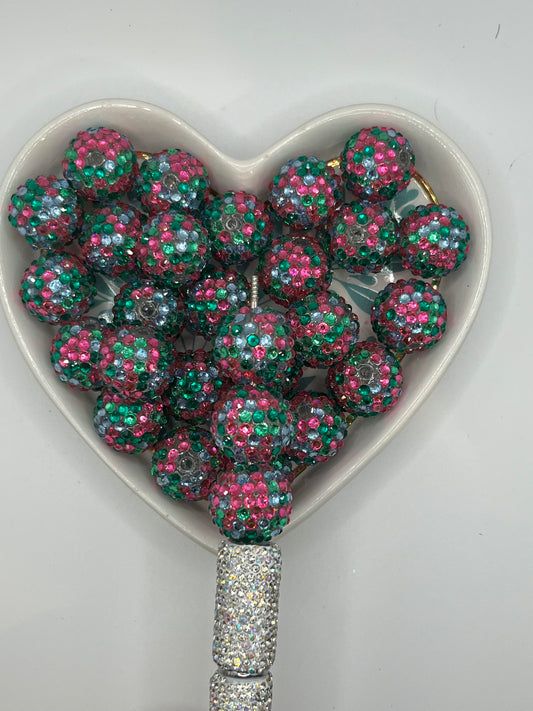 20MM rhinestone pink/teal SOLD INDIVIDUALLY