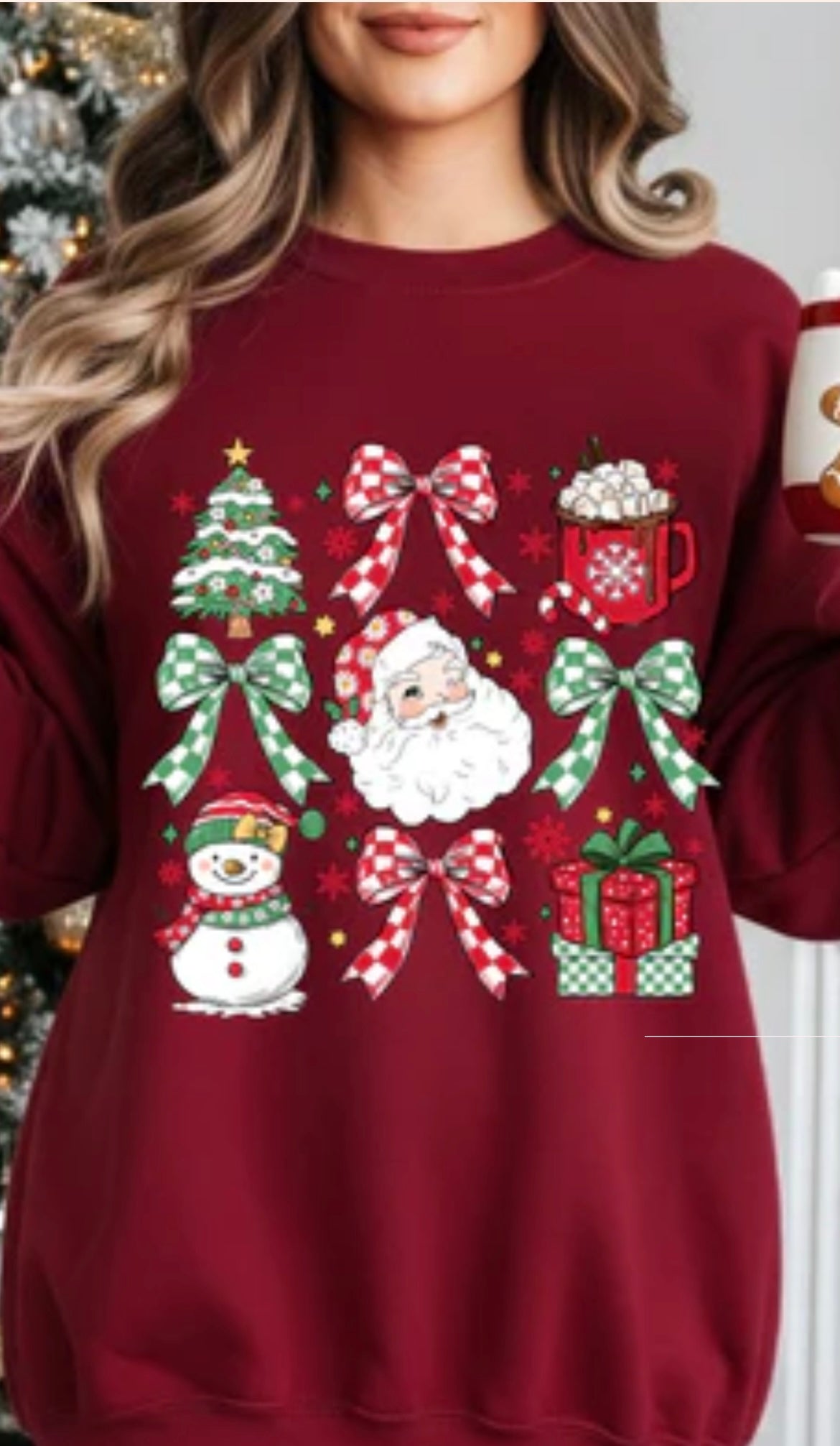 Santa checker coquette glitter screenprint