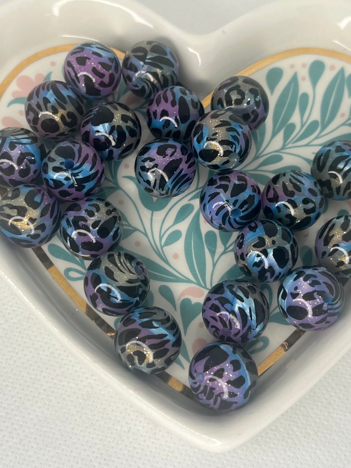 15mm Blue swirl leopard silicone bead