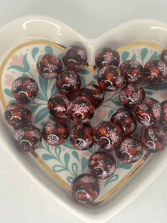 15mm red snowflake silicone bead