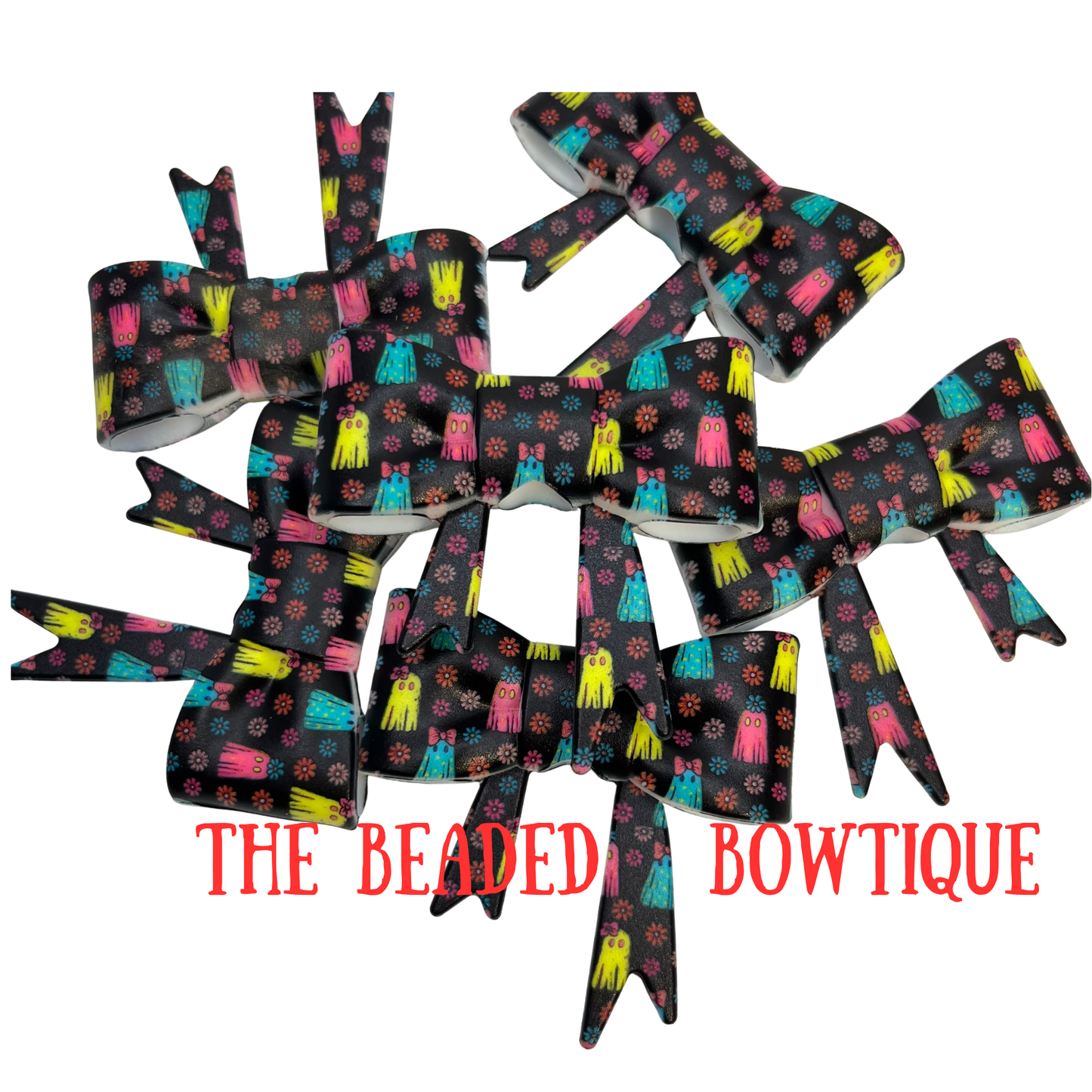 EXCLUSIVE NEON PREPPY GHOST PRINTED SILICONE BOW