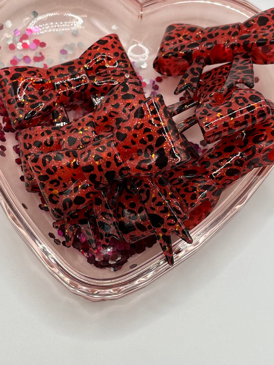 Red glitter cheetah bow