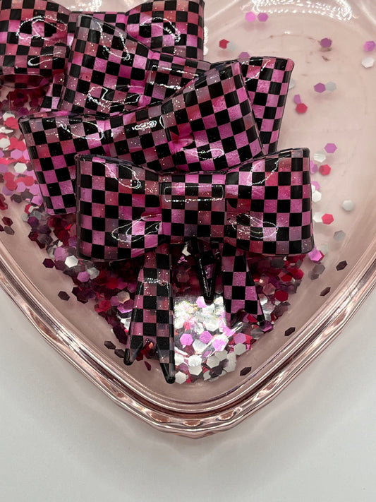 Pink swirl checker bow
