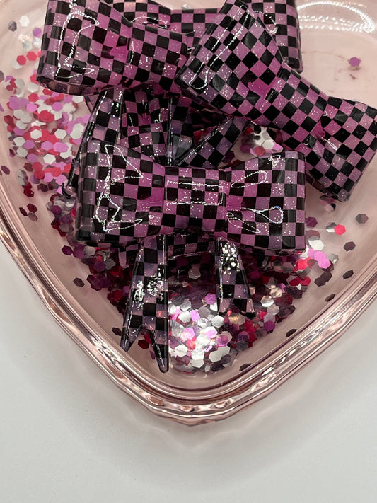 Pink glitter checker bow