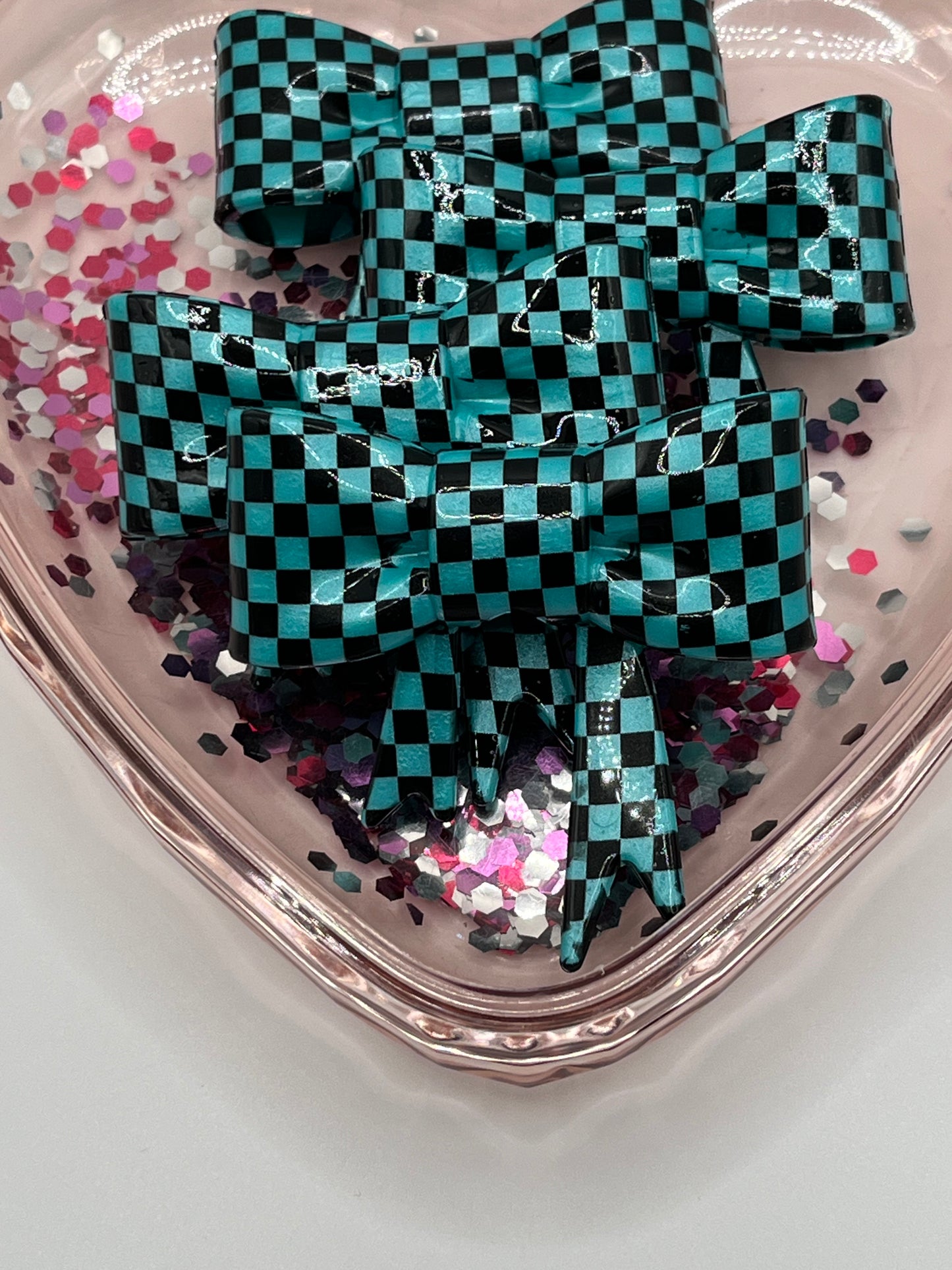 Solid teal checker bow