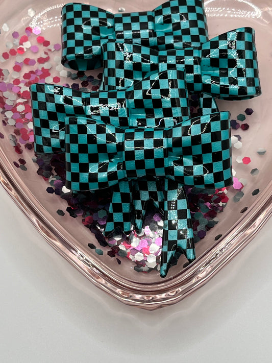 Solid teal checker bow