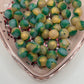 15mm Green/gold glitter beads SOLD INDIVIDUALLY!