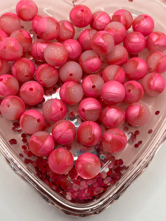 15mm Pink swirl glitter shiny beads SOLD INDIVIDUALLY!