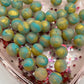15mm teal/gold glitter swirl beads SOLD INDIVIDUALLY!
